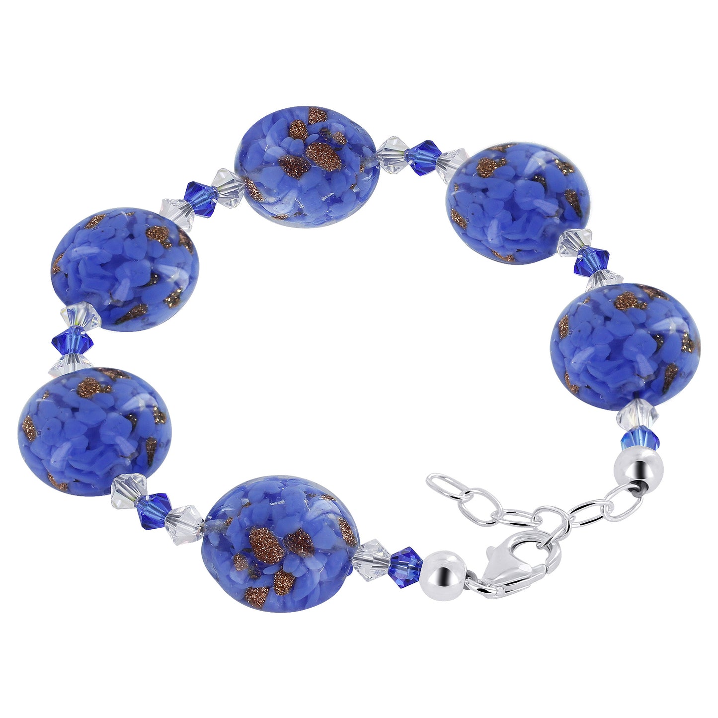 Blown Glass with Multicolor Austrian Crystals 925 Silver 8 to 9" Bracelet - SCBR325