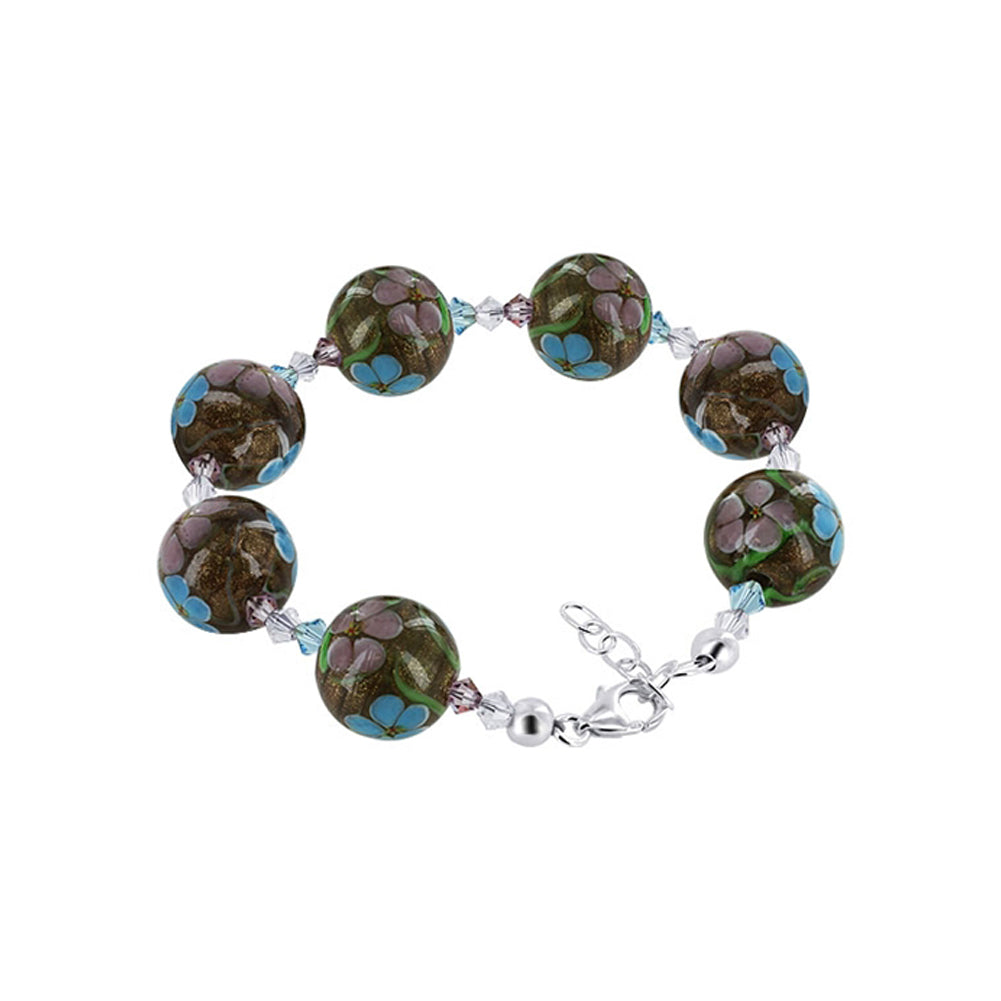 Blown Glass with Multicolor Austrian Crystals 925 Silver 8 to 9" Bracelet - SCBR328