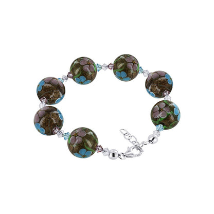 Blown Glass with Multicolor Austrian Crystals 925 Silver 8 to 9" Bracelet - SCBR328
