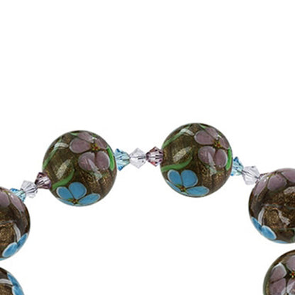 Blown Glass with Multicolor Austrian Crystals 925 Silver 8 to 9" Bracelet - SCBR328