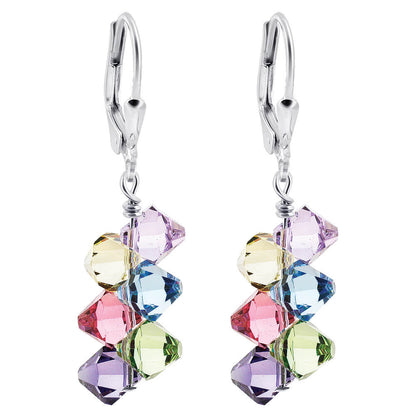 Multicolor Austrian Crystals 925 Sterling Silver Leverback Earrings - Gem Avenue