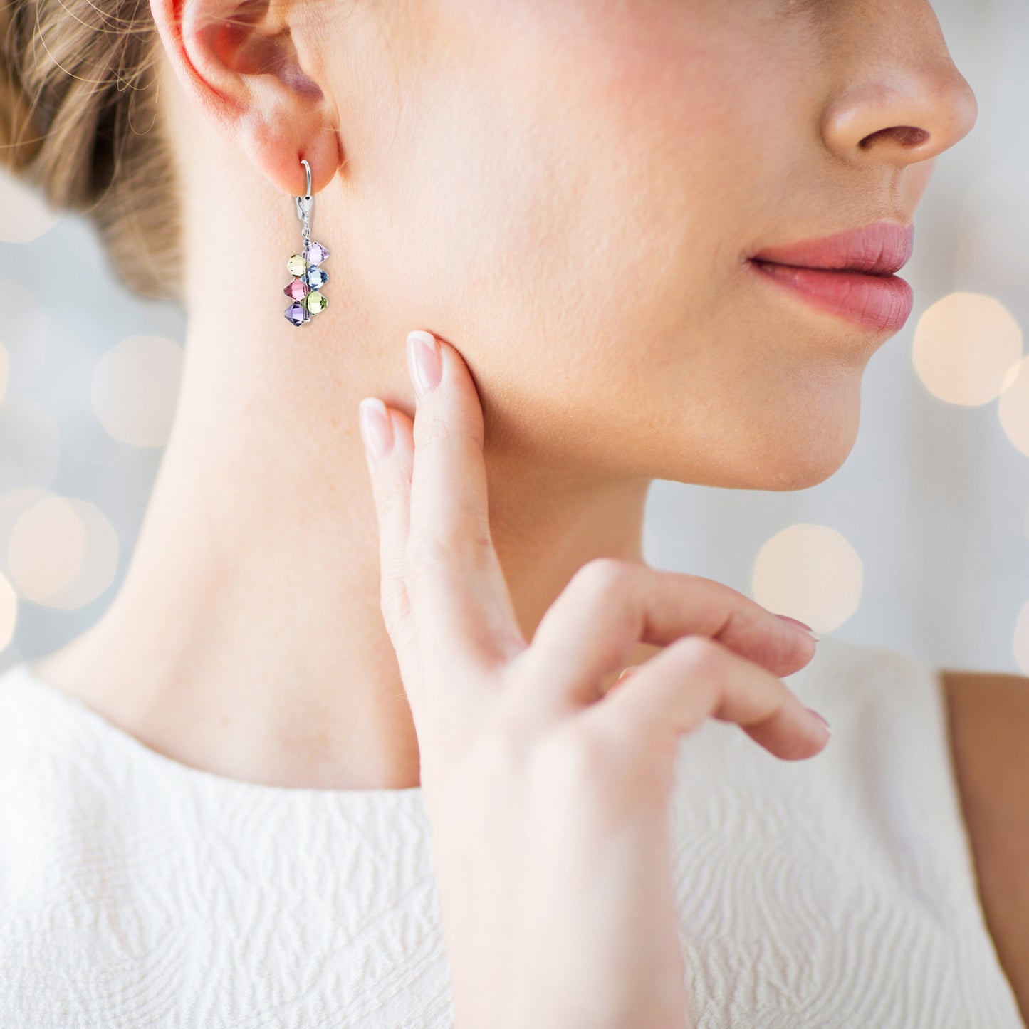 .925 Sterling Silver Leverback Dangle Earrings with Austrian Crystals Elegant Jewelry