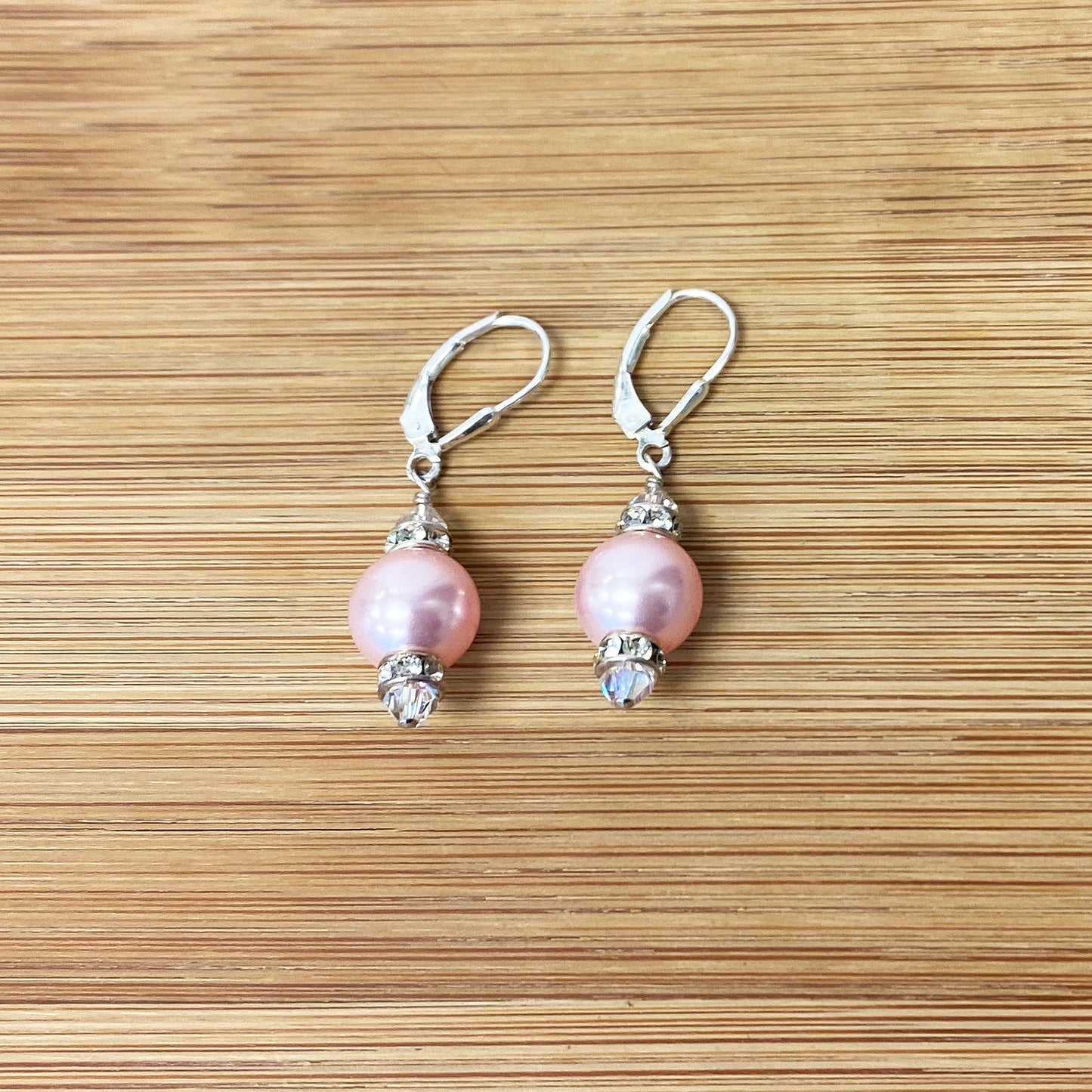 .925 Sterling Silver Drop Earrings with Faux Pearls Austrian Crystals