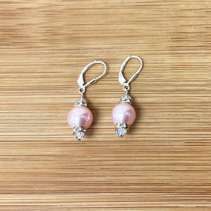 .925 Sterling Silver Drop Earrings with Faux Pearls Austrian Crystals