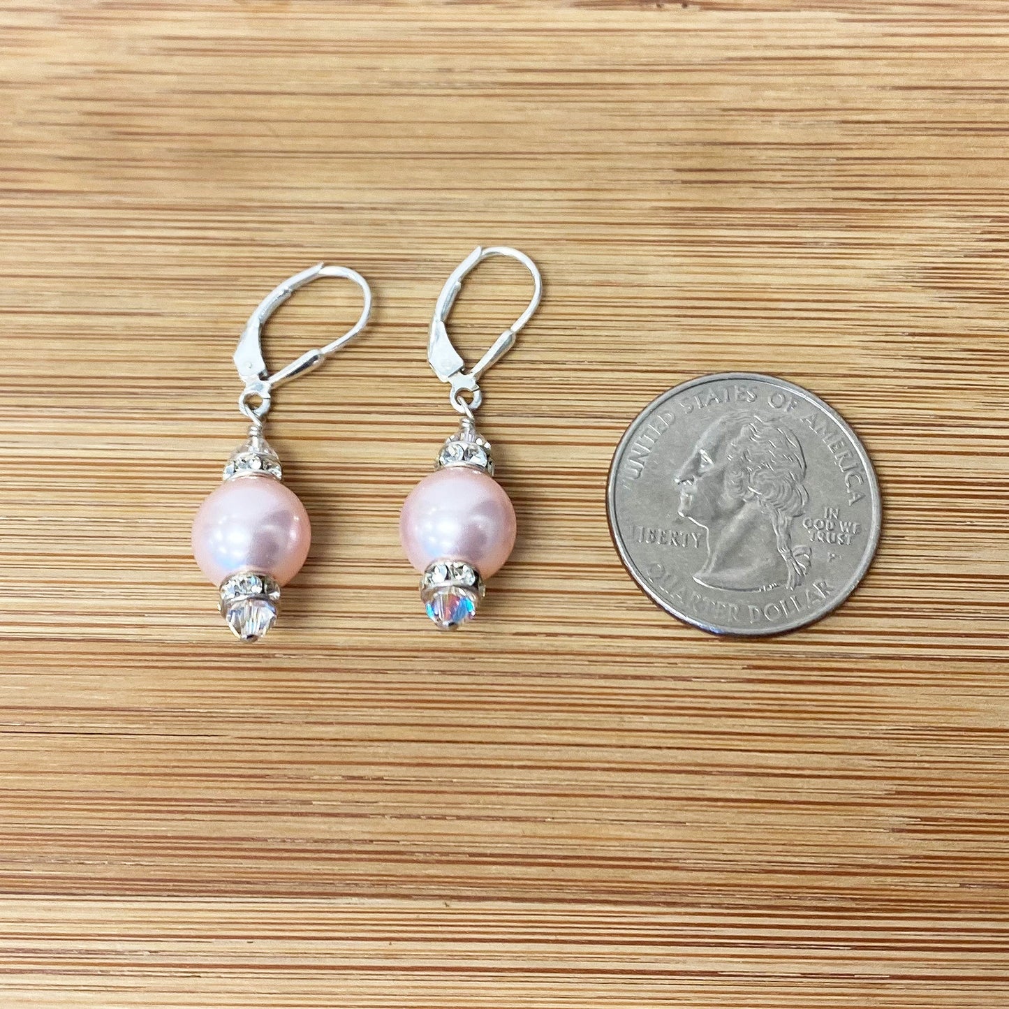 .925 Sterling Silver Drop Earrings with Faux Pearls Austrian Crystals