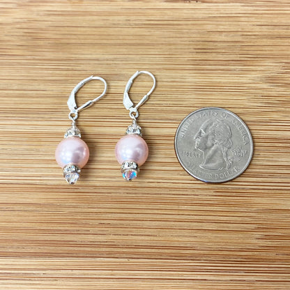 .925 Sterling Silver Drop Earrings with Faux Pearls Austrian Crystals