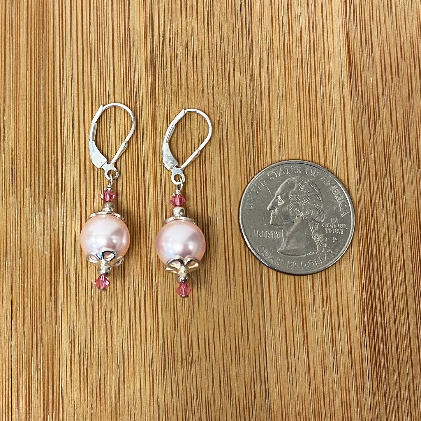.925 Sterling Silver Drop Earrings with Faux Pearl and Bicone Austrian Crystals
