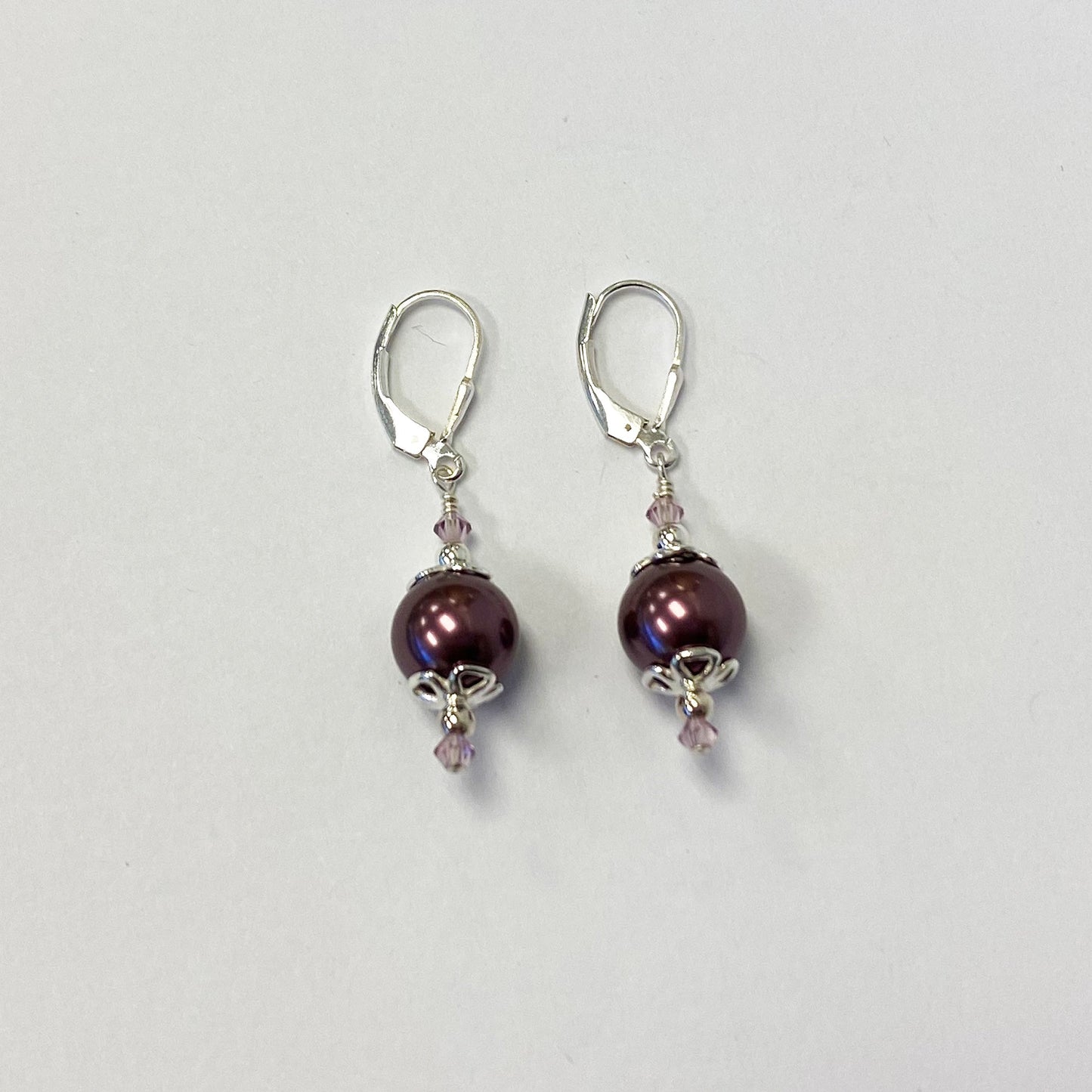 .925 Sterling Silver Drop Earrings with Faux Pearl and Bicone Austrian Crystals