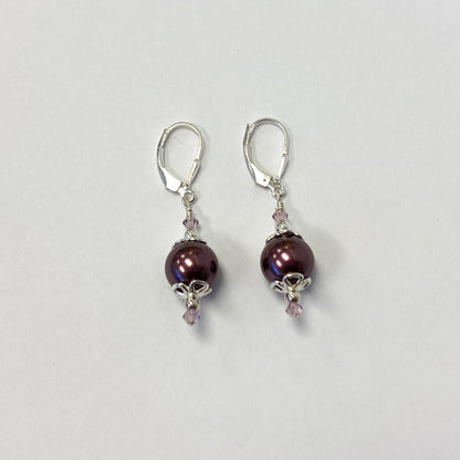 .925 Sterling Silver Drop Earrings with Faux Pearl and Bicone Austrian Crystals