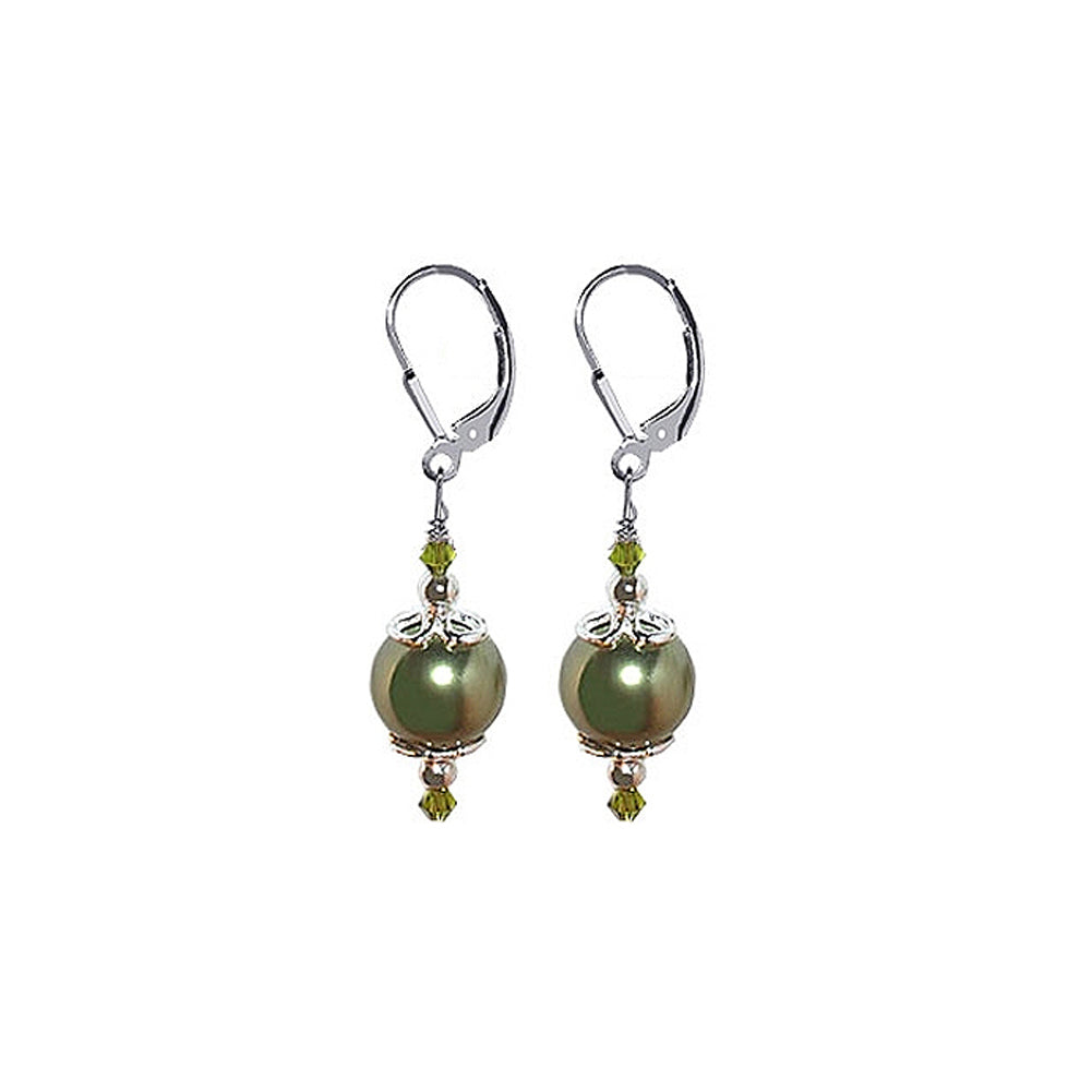 .925 Sterling Silver Drop Earrings with Faux Pearl and Bicone Austrian Crystals