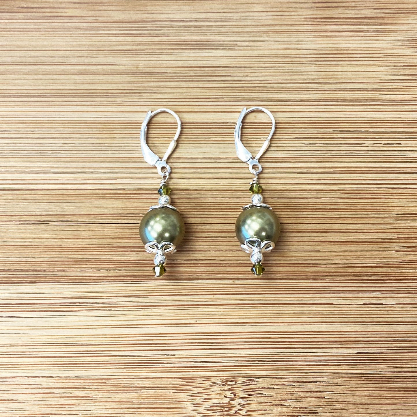 .925 Sterling Silver Drop Earrings with Faux Pearl and Bicone Austrian Crystals