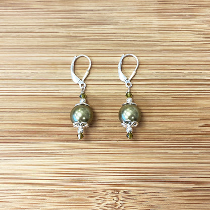 .925 Sterling Silver Drop Earrings with Faux Pearl and Bicone Austrian Crystals