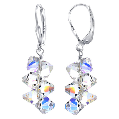 .925 Sterling Silver Leverback Dangle Earrings with Austrian Crystals Elegant Jewelry