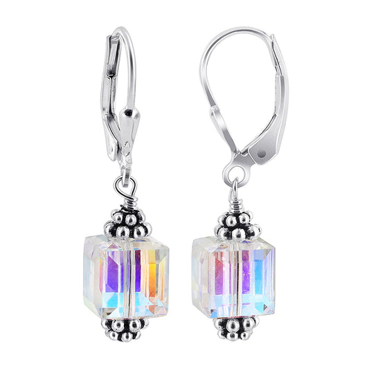 Handmade Drop Earrings with Austrian Crystals and 925 Sterling Silver Leverback