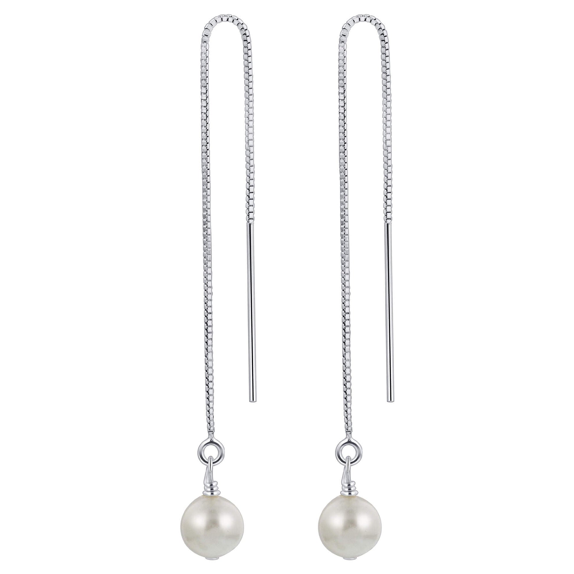 Pearl Threader String Austrian Crystals 925 Sterling Silver Earrings - Gem Avenue