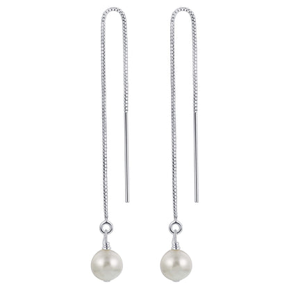 Pearl Threader String Austrian Crystals 925 Sterling Silver Earrings - Gem Avenue