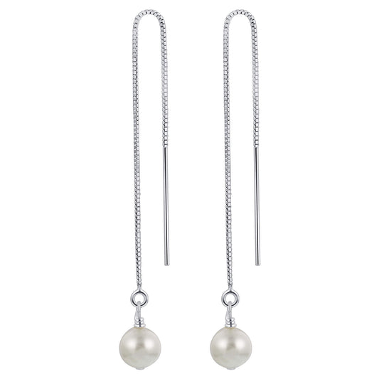 Pearl Threader String Austrian Crystals 925 Sterling Silver Earrings - Gem Avenue
