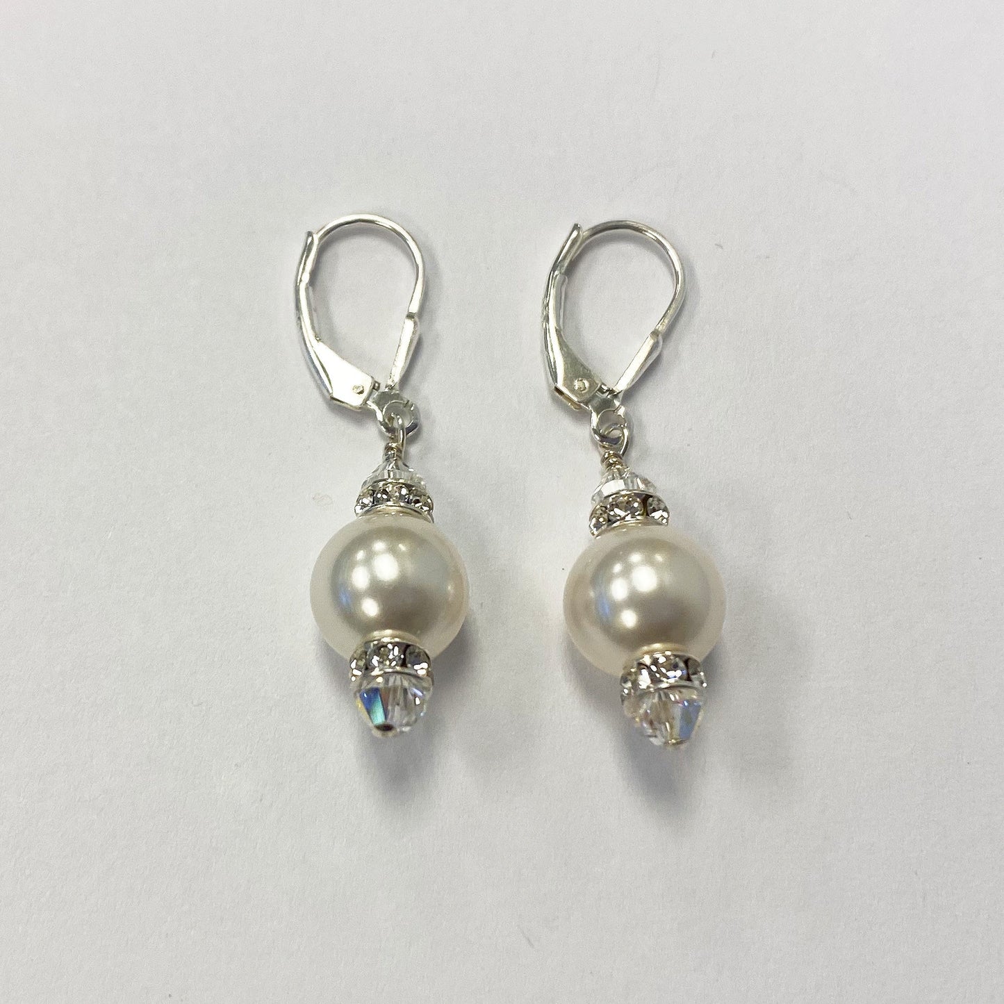 .925 Sterling Silver Drop Earrings with Faux Pearls Austrian Crystals