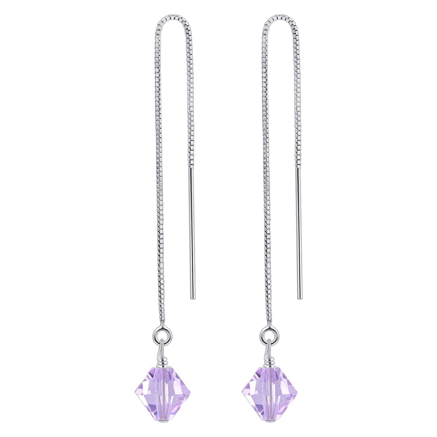 Handmade 925 Sterling Silver Threader Drop Earrings with Bicone Austrian Crystals