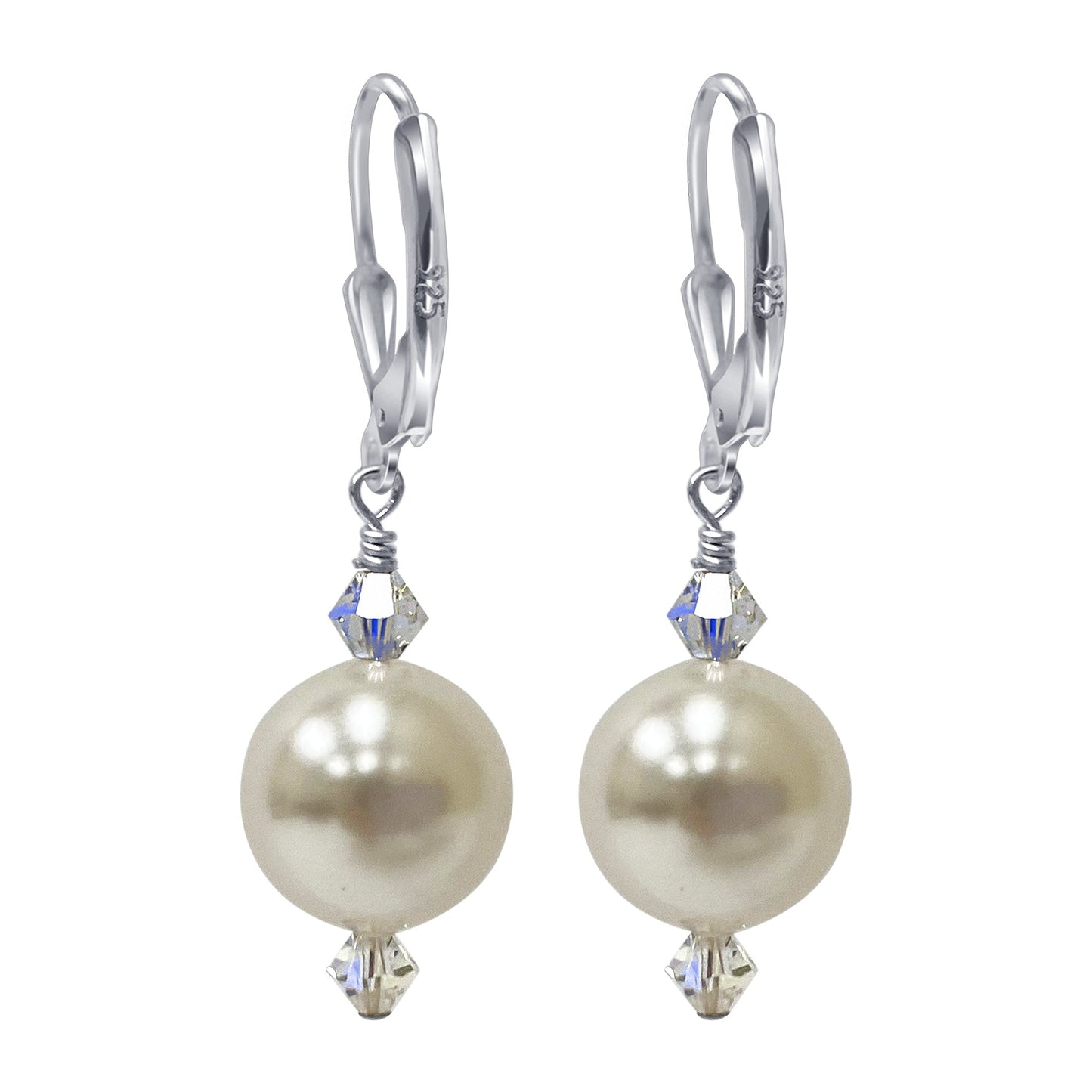 .925 Sterling Silver Drop Earrings with Pearl and Austrian Crystals