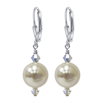 .925 Sterling Silver Drop Earrings with Pearl and Austrian Crystals