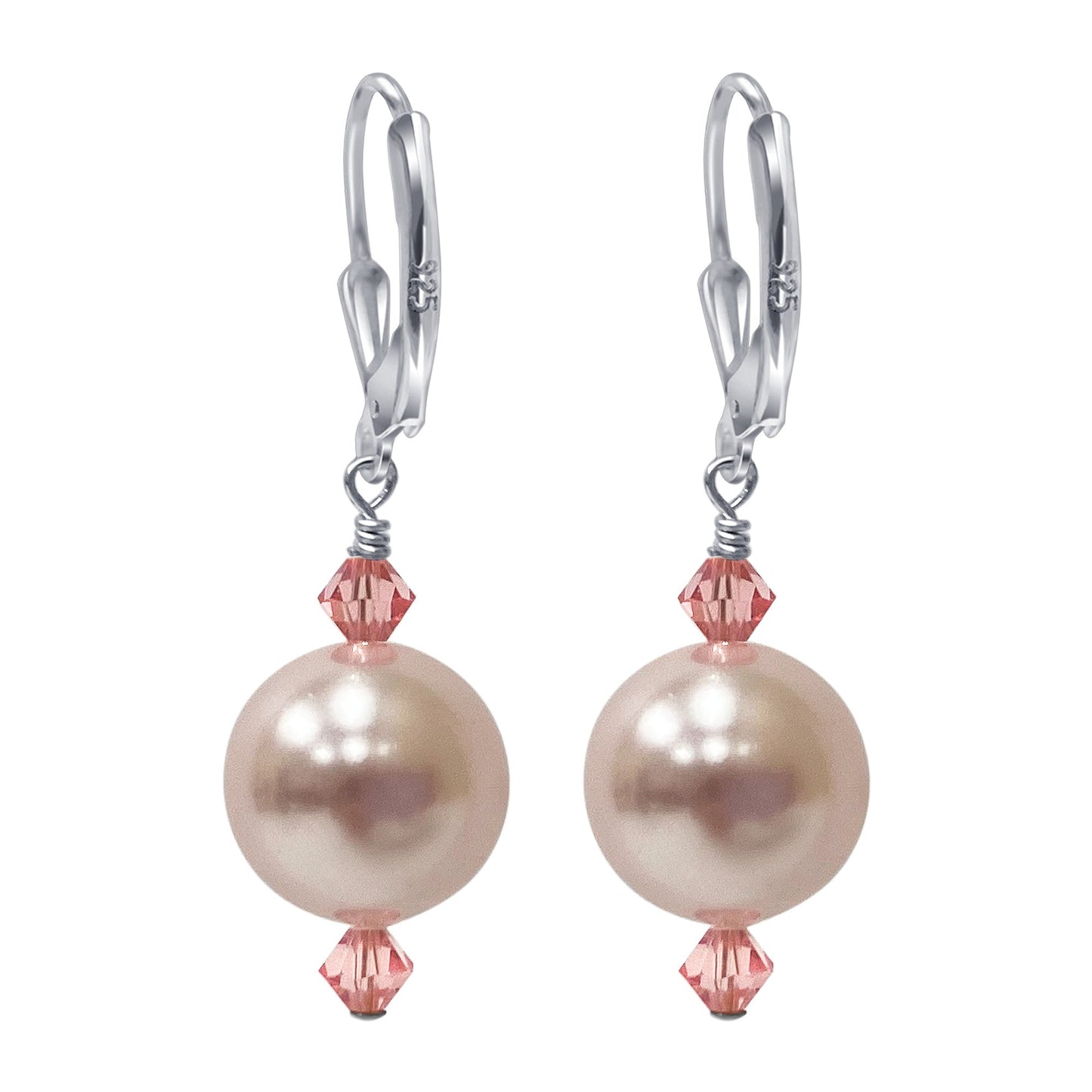 .925 Sterling Silver Drop Earrings with Pearl and Austrian Crystals