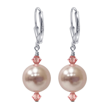 .925 Sterling Silver Drop Earrings with Pearl and Austrian Crystals