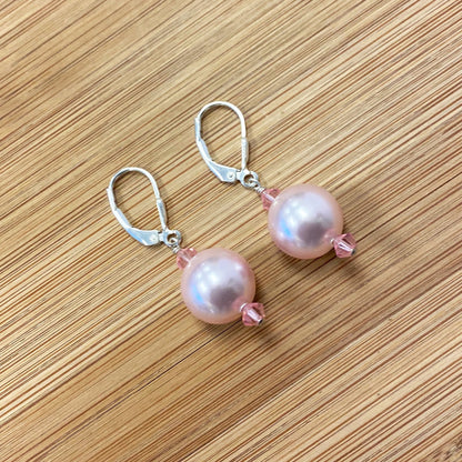 .925 Sterling Silver Drop Earrings with Pearl and Austrian Crystals