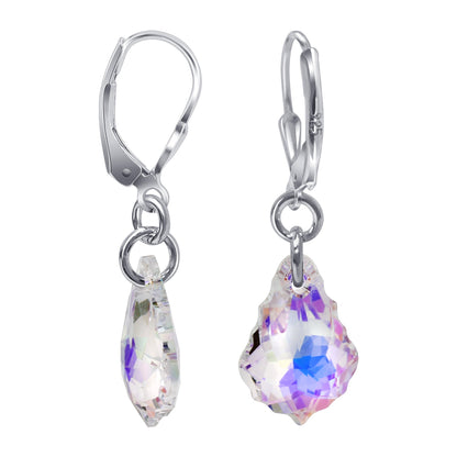 .925 Sterling Silver Drop Earrings with Baroque Shape Austrian Crystals