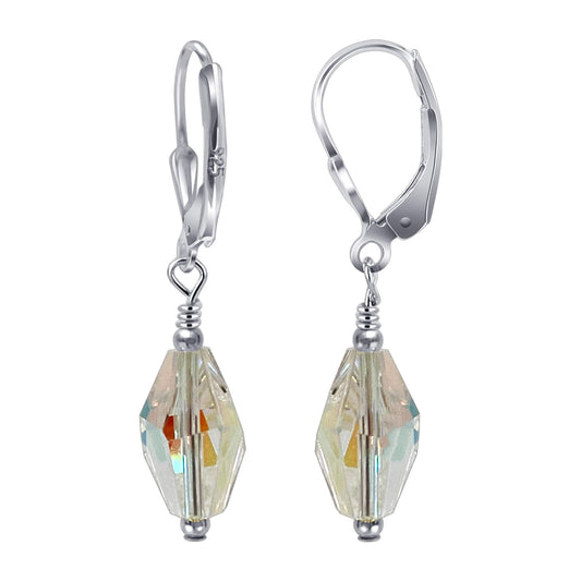 Clear Austrian Crystals 925 Sterling Silver Leverback Drop Earrings - Gem Avenue
