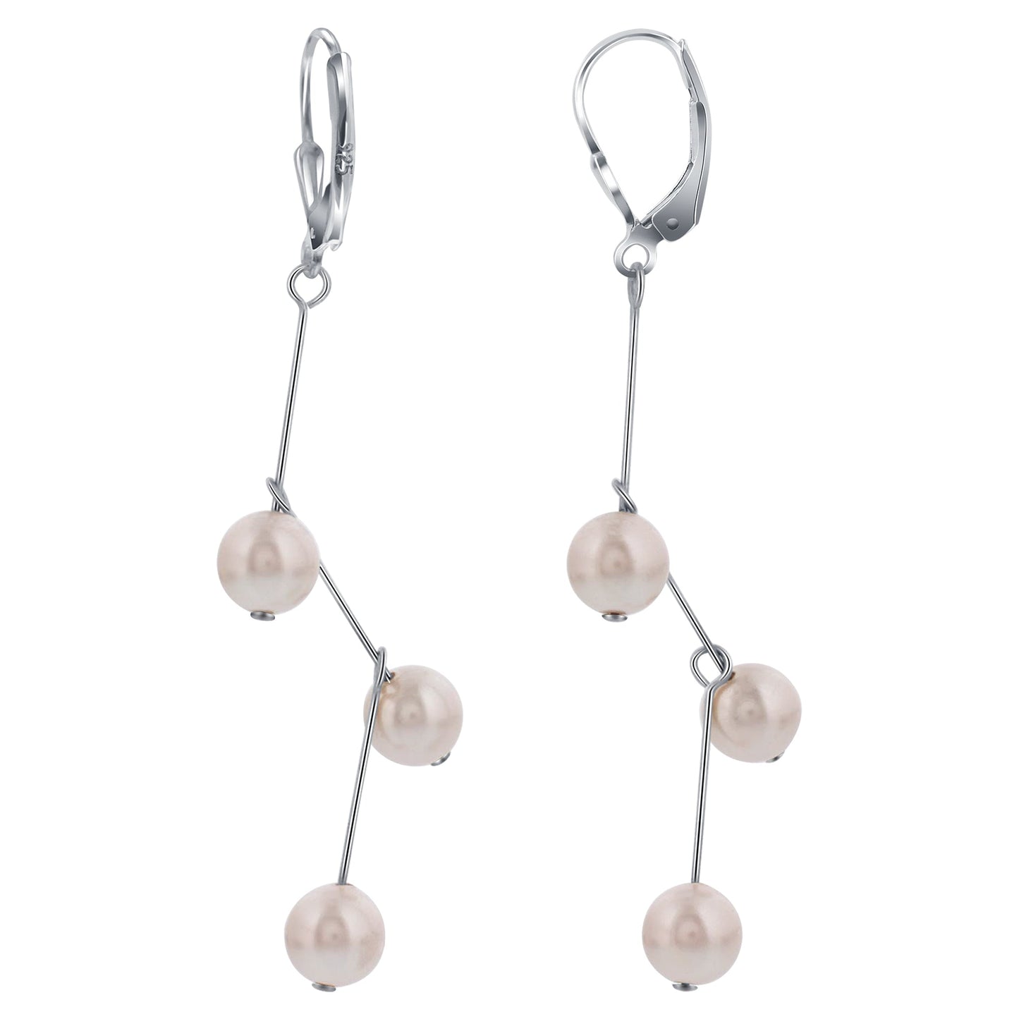 .925 Sterling Silver Dangle Earrings with Imitation Pearls