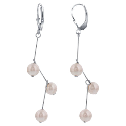.925 Sterling Silver Dangle Earrings with Imitation Pearls