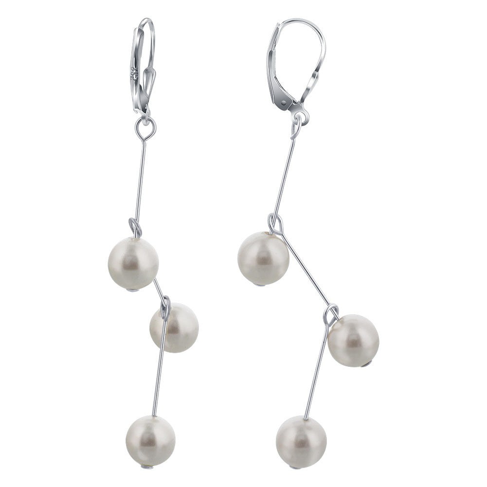 .925 Sterling Silver Dangle Earrings with Imitation Pearls