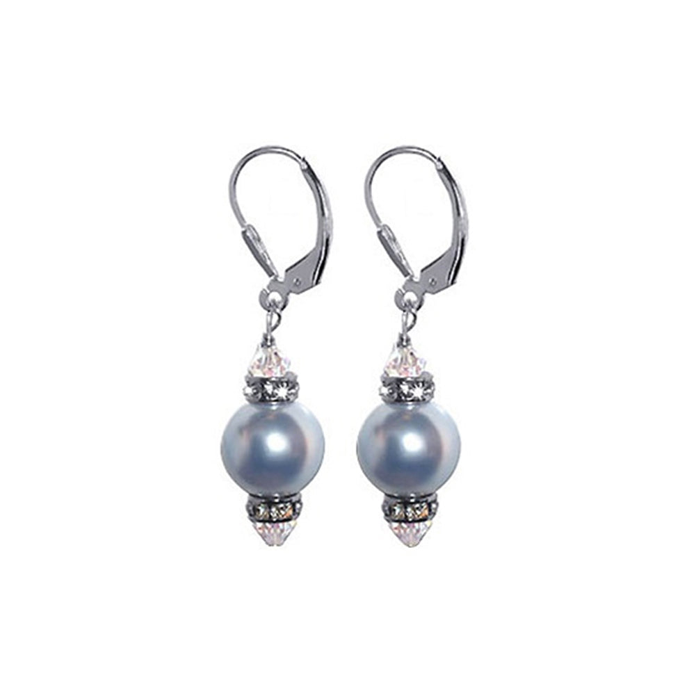 .925 Sterling Silver Drop Earrings with Faux Pearls Austrian Crystals