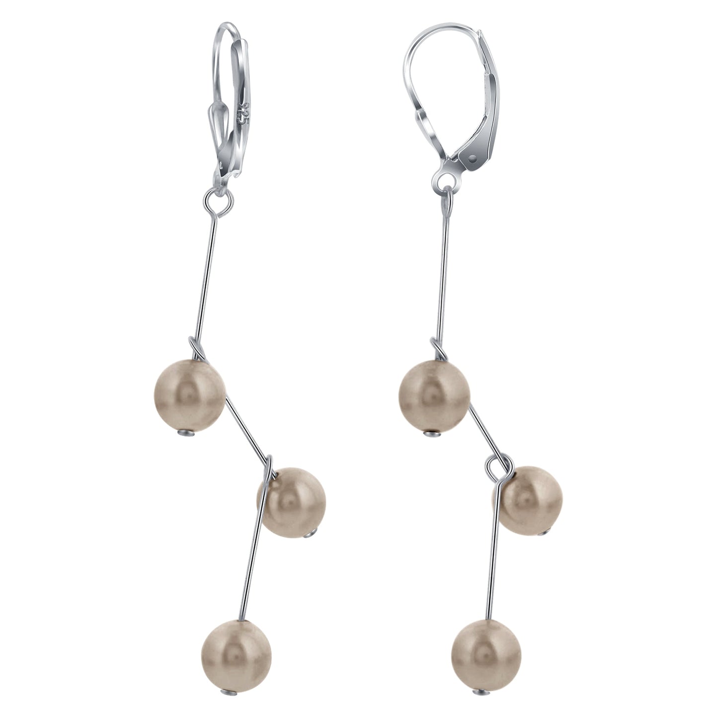 .925 Sterling Silver Dangle Earrings with Imitation Pearls