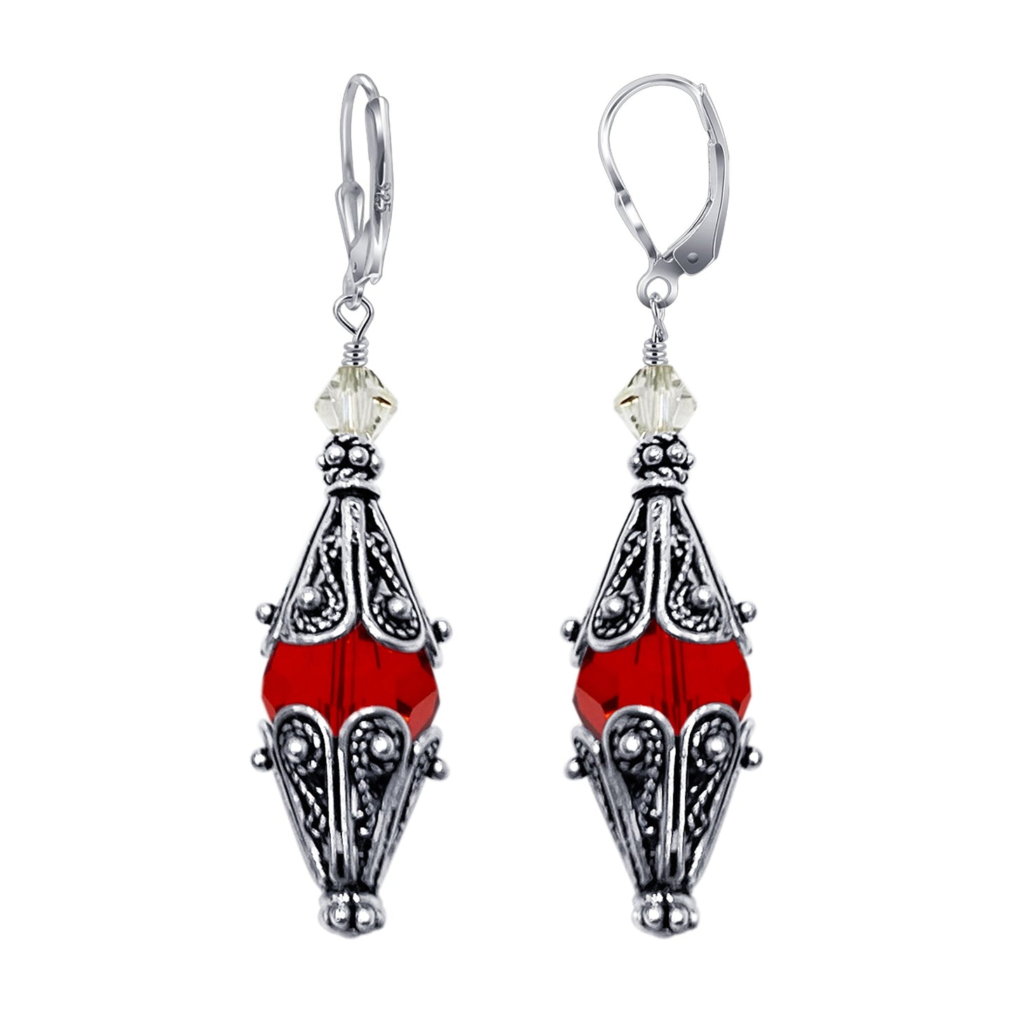 Vintage Style .925 Sterling Silver Drop Earrings with Austrian Crystal