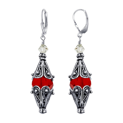 Vintage Style .925 Sterling Silver Drop Earrings with Austrian Crystal