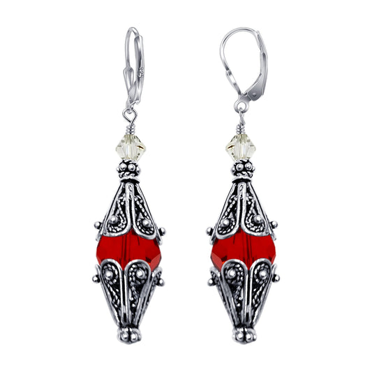 Vintage Style .925 Sterling Silver Drop Earrings with Austrian Crystal