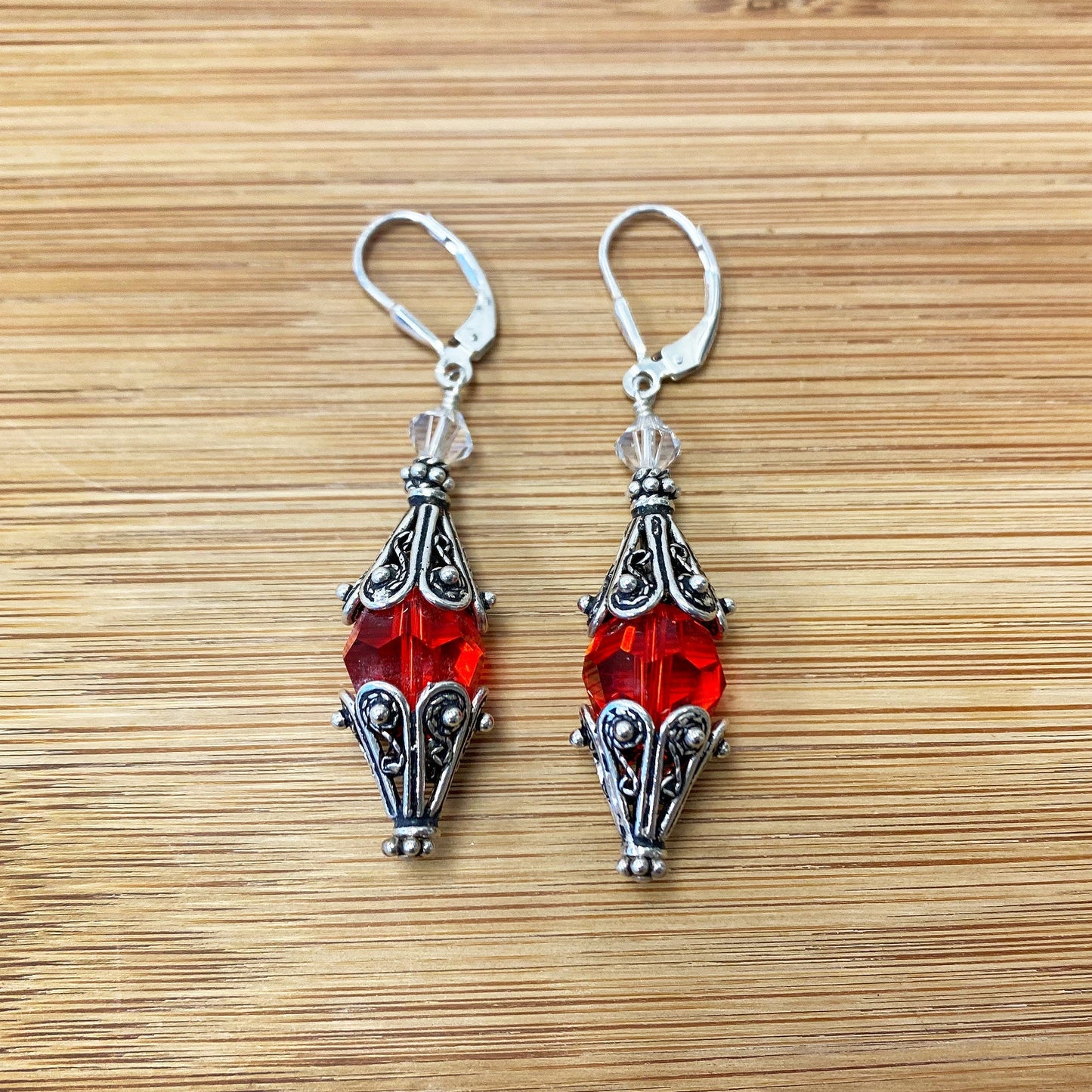 Vintage Style .925 Sterling Silver Drop Earrings with Austrian Crystal