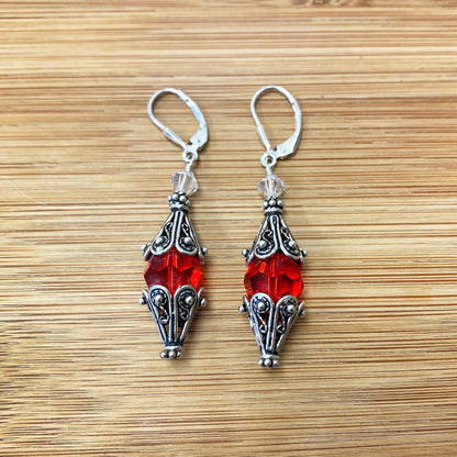 Vintage Style .925 Sterling Silver Drop Earrings with Austrian Crystal