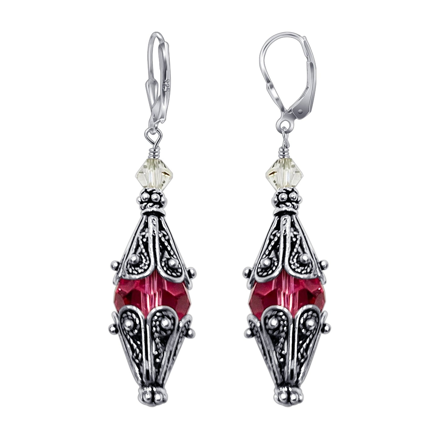 Vintage Style .925 Sterling Silver Drop Earrings with Austrian Crystal