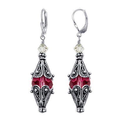 Vintage Style .925 Sterling Silver Drop Earrings with Austrian Crystal