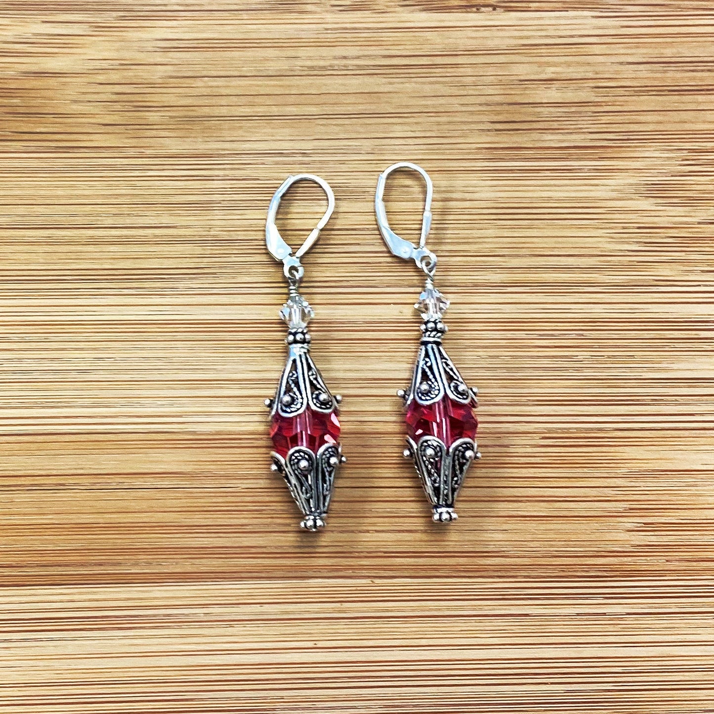 Vintage Style .925 Sterling Silver Drop Earrings with Austrian Crystal