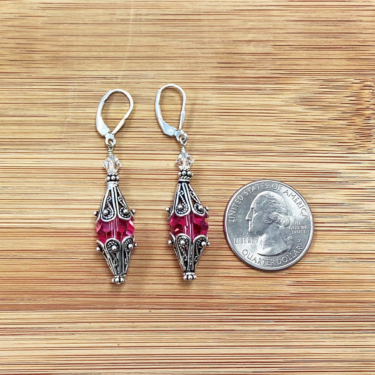 Vintage Style .925 Sterling Silver Drop Earrings with Austrian Crystal