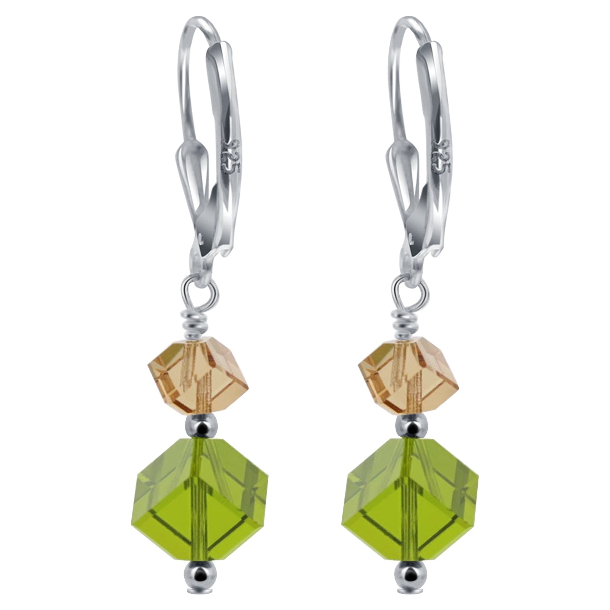 Green Austrian Crystals Handmade 925 Sterling Silver LeverBack Drop Earrings - Gem Avenue