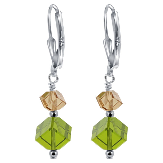 Green Austrian Crystals Handmade 925 Sterling Silver LeverBack Drop Earrings - Gem Avenue