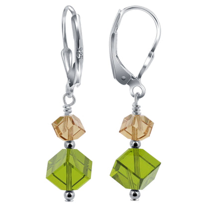 Green Austrian Crystals Handmade 925 Sterling Silver LeverBack Drop Earrings - Gem Avenue