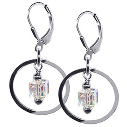 Clear Austrian Crystals 925 Sterling Silver Leverback Drop Earrings - Gem Avenue