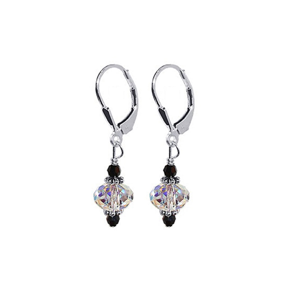 .925 Sterling Silver Leverback Drop Earrings with Austrian Crystals