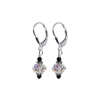 .925 Sterling Silver Leverback Drop Earrings with Austrian Crystals